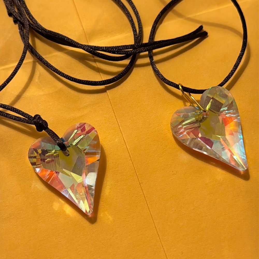 His and hers, Crystal heart necklace set NWT NEW Includes two extra silk ropes,